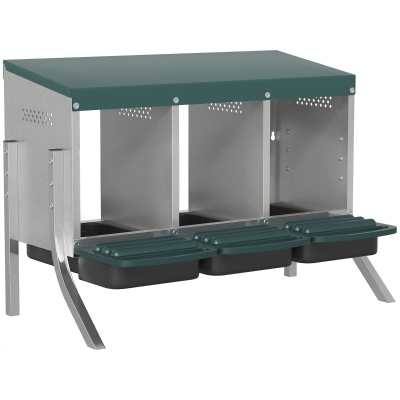 PawHut Legenest für Hühner, Abrollnest mit Belüftungslöchern, 3 Fächer, Hühnernest für 3 Hühner, 84 x 55 x 61 cm, Silber