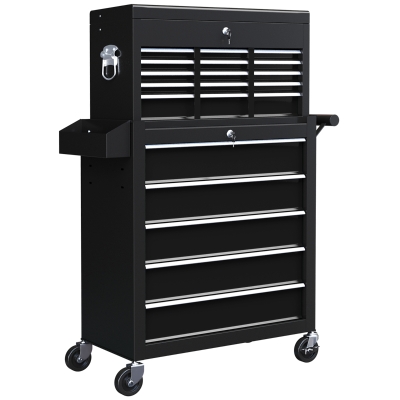 HOMCOM 14 Drawer Tool Storage Chest on Wheels Black