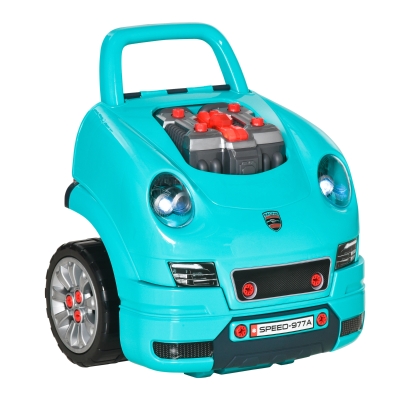 HOMCOM Officina Camion Giocattolo per Bambini a 61pz Nero e Azzurro