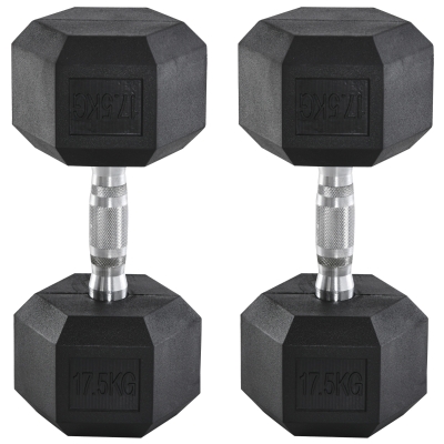 HOMCOM 2x17.5kg Rubber Hex Dumbbells Portable Gym Weights