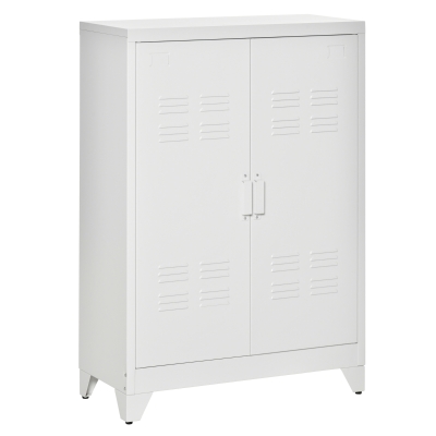HOMCOM Armoire Métal 2 Portes 2 Étagères Ajustables Blanc