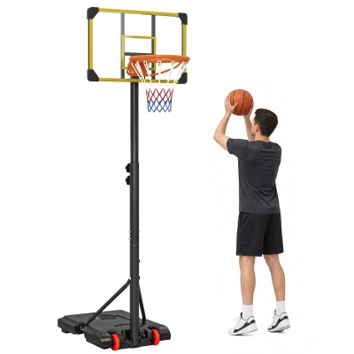 SPORTNOW Canasta de Baloncesto con Altura Ajustable 178-208 cm Ruedas y Base Rellenable para +6 Años 75x56x210-240 cm Amarillo y Negro