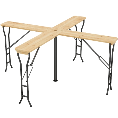 Outsunny Picknicktafel, Opvouwbare Buitentafel, voor 20 Personen, Weerbestendig, Metaal, Grenenhout, 2,4x2,4x1m, Natuur/Zwart