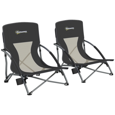 Outsunny Conjunto de 2 Sillas de Playa Plegables y Ligeras con Respaldo de Malla Reposabrazos y Bolsa 58x55x62 cm Negro