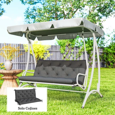 Outsunny Cojín para Banco de Jardín o para Balancín de Jardín 120x110x12 cm de 2 Plazas con 6 Cordones de Fijación Negro