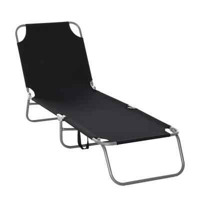 Outsunny Opvouwbare ligstoel met verstelbare rugleuning, roestvrij metalen frame, 187 x 55 x 24, zwart