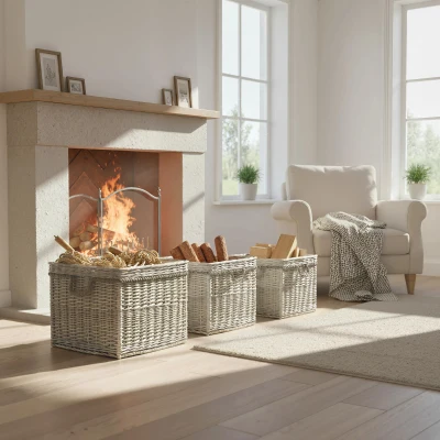 Outsunny Set of 3 Log Storage Baskets with Lining Beige