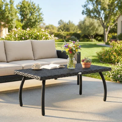 Outsunny Rattan Coffee Table Black