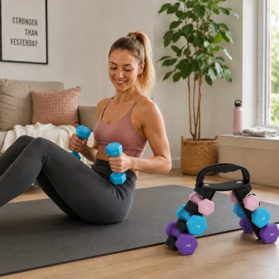 SPORTNOW Hantelset mit Aufbewahrungsgestell, Set mit 6 Hanteln für Fitness-Training, 2 x 1kg, 2 x 2kg, 2 x 3kg