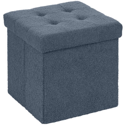HOMCOM Foldable Sherpa Storage Ottoman - Blue