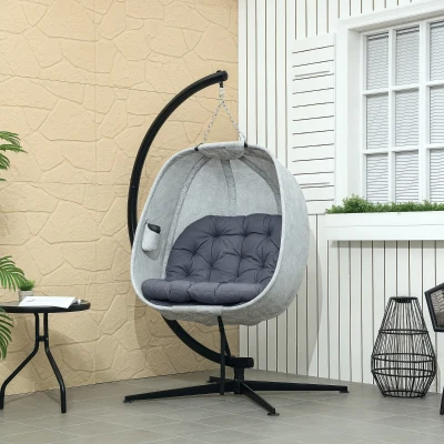 Outsunny Eivormige Hangstoel voor Buiten, Hangschommel met Standaard, Zitkussens Indoor Outdoor