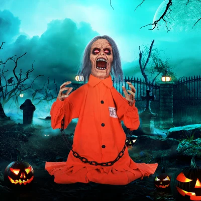 HOMCOM Geest van de Gevangene, Halloween deco, griezelige geluiden, rode ogen, beweegbaar, Oranje