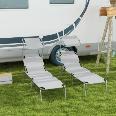 Outsunny Foldable Sun Lounger Set of 2 Light Grey