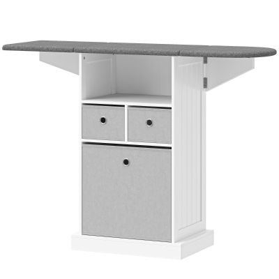 HOMCOM Mueble de Plancha con Ruedas Tabla de Planchar Plegable 3 Cajones de Tela 121x37x89,5 cm Blanco