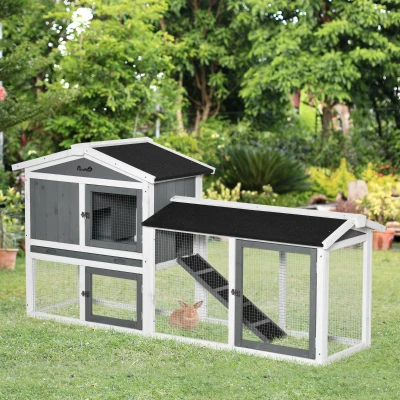 PawHut 2-Tier Rabbit Hutch Wooden White 175.8x52cm