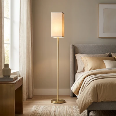 HOMCOM Modern Floor Lamp Linen Shade Tall Bedroom Gold