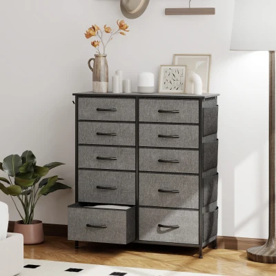 HOMCOM Double Dresser 10 Fabric Drawers Charcoal Grey
