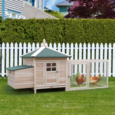 PawHut Poulailler Bois Massif Multi-Équipement 196x76x97cm