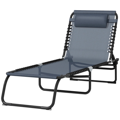 Outsunny ligbed opklapbaar tuinbed opklapbaar tuin 4-traps rugleuning verstelbaar staal mesh stof donkergrijs 197 x 58 x 76 cm