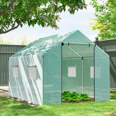 Outsunny Serre Tunnel 6m² Porte+4 Fenêtres Acier PE Vert