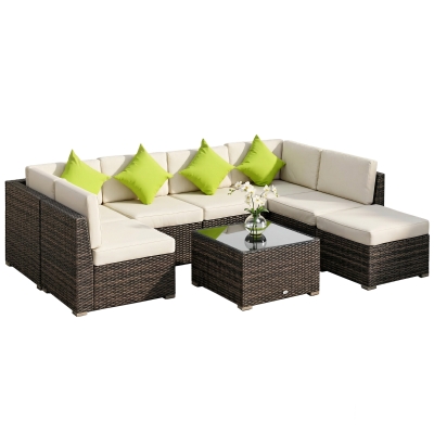 Outsunny 7-Seater Rattan Corner Sofa Set Brown