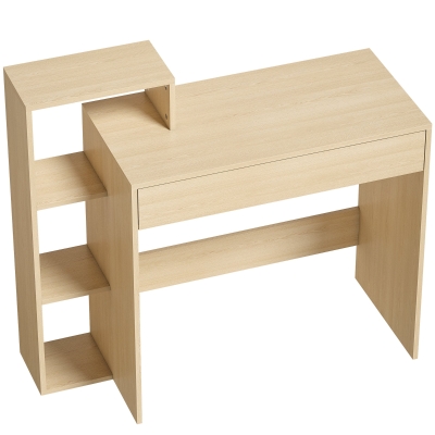 HOMCOM Bureau Bois Naturel 100x40cm 3 Étagères Tiroir Rangement