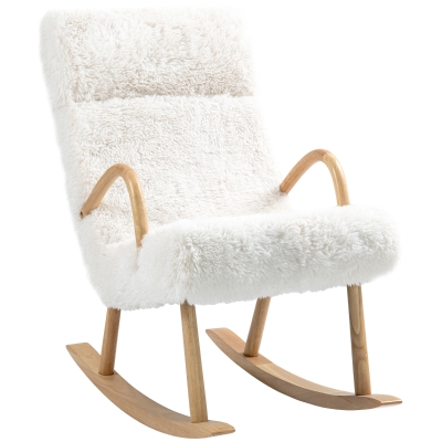 HOMCOM Schommelstoel met Verstelbare Hoofdsteun, Zachte Vulling, 58x114x109 cm, Wit
