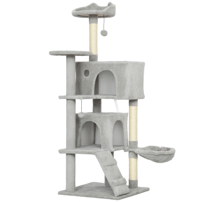 PawHut Albero Tiragraffi Alto 140cm con 2 Casette e Amaca