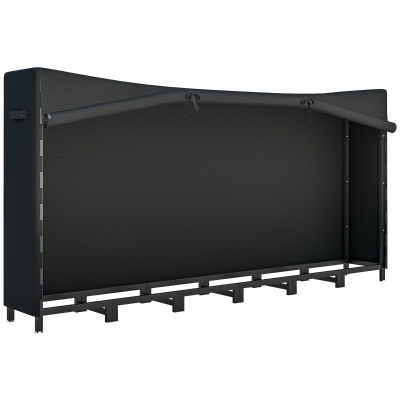 Outsunny Leñero Exterior Metálico de Chimenea Soporte para Leña con Cubierta Impermeable y Cadenas de Acero 235x31x116 cm Negro