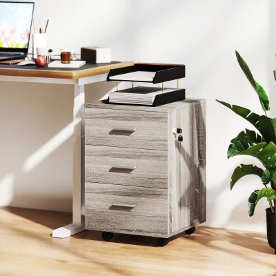 Vinsetto Cajonera de Escritorio con 3 Cajones Ruedas Cerradura 2 Llaves Archivador Móvil para Estudio Salón 40x40x61,5 cm Gris