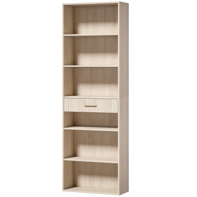HOMCOM Narrow Bookcase Oak Wood Effect Drawer Shelves 60x182cm