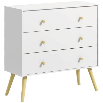 HOMCOM 3-Drawer Chest Storage Unit with Wood Legs White