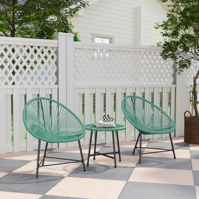 Outsunny Rattan Bistro Set with Glass Table, Green