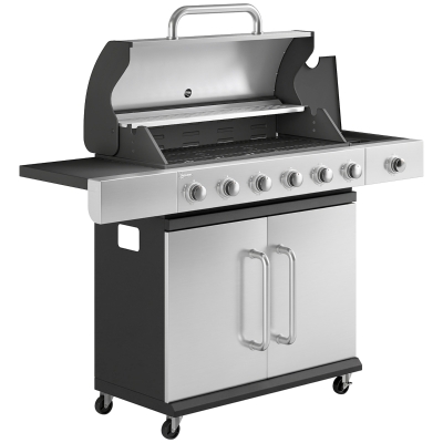 Outsunny Barbecue a Gas 6 Fuochi con Bruciatore, Argento