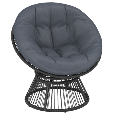 Outsunny Papasansessel 360° drehbar Korbsessel mit Kissen Stahlrahmen runder Rattansessel Loungesessel Grau