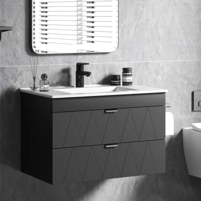 HOMCOM Hangende Wastafelonderkast met Keramische Wastafel en Soft-Close Lades, Zwart