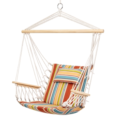 Outsunny Hängesessel Hängeschaukel mit Querstrebe und Kissen Deckenhaken Gestell Hängestuhl bis 100kg belastbar Hängesitz für Indoor Outdoor Garten Terrasse Mehrfarbig