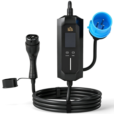 HOMCOM EV Charger 7kW Type 2 CEE 32A 10m UK Adapter Black