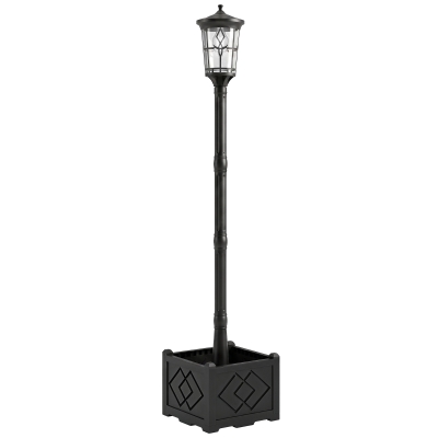 Outsunny Farola Solar Exterior de Jardín con Macetero 2 Modos de Brillo 100/50 lm IP44 Encendido/Apagado Automático Negro