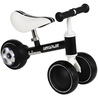 AIYAPLAY Balance Bike Adjustable Seat Lighting Wheels Black
