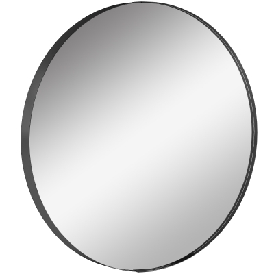 HOMCOM Round Wall Mirror 61cm Aluminium Frame Wall-Mounted Black