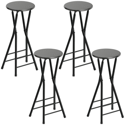 HOMCOM Set 4 Sgabelli Pieghevoli con Poggiapiedi 34x30x70 cm Nero