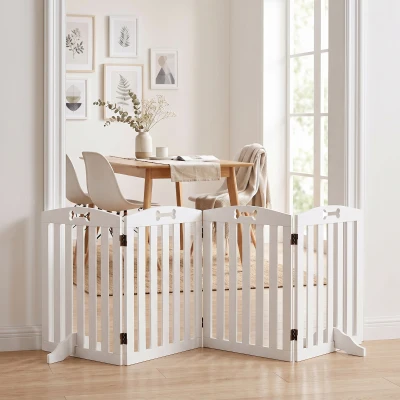 PawHut Barrière Autoportante Chiens Blanc 207,5x30x61 cm