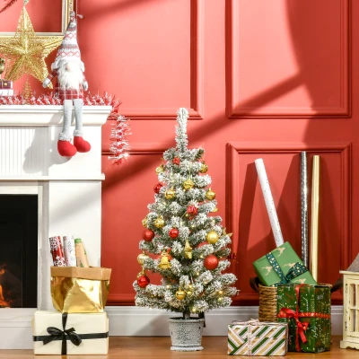 HOMCOM Mini-kerstboom Ø40x90 cm, Kunst Sneeuw, 60 LEDs, Brandvertragend, Kunststof, Groen/Wit