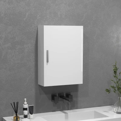 HOMCOM Armario de Baño de Pared con Estantes Ajustables de Vidrio Templado Ahorro de Espacio 40x15x55 cm Blanco Brillo