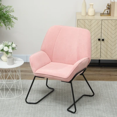 HOMCOM Butaca de Salón con Asiento Ancho y Acolchado Tapizado en Terciopelo Patas de Metal Sillón para Salón Rosa