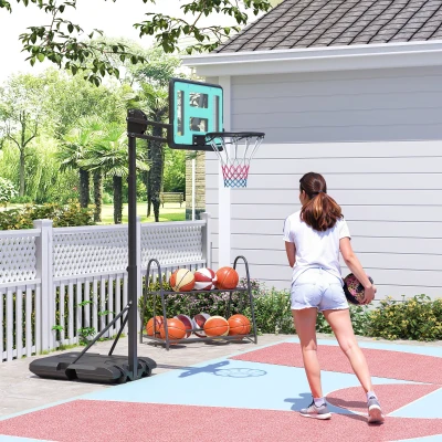 SPORTNOW Canasta de Baloncesto Ajustable de 146-236 cm con Ruedas y Base Rellenable con Agua o Arena Tablero Irrompible Negro