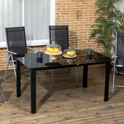 Outsunny Mesa de Exterior Rectangular con Marco de Aluminio y Encimera de Cristal Carga 50 kg para Jardín 150x90x74 cm Negro