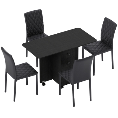HOMCOM Folding Dining Table Set with Storage & 4 Chairs Black