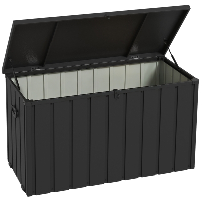 Outsunny Baúl de Almacenaje Exterior de Acero con 4 Ruedas 2 Asas y Tapa Bloqueable 125,5x61,5x70 cm Gris Oscuro